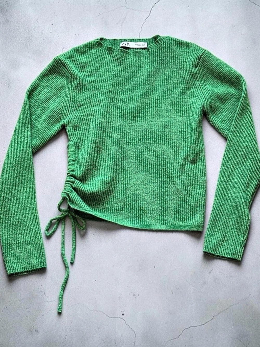 Zara Green Cropped Drawstring Sweater